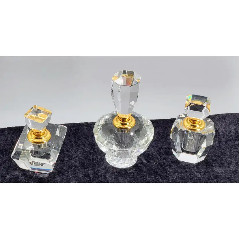 Vintage Clear Cut Crystal Perfume Bottles Set of 3