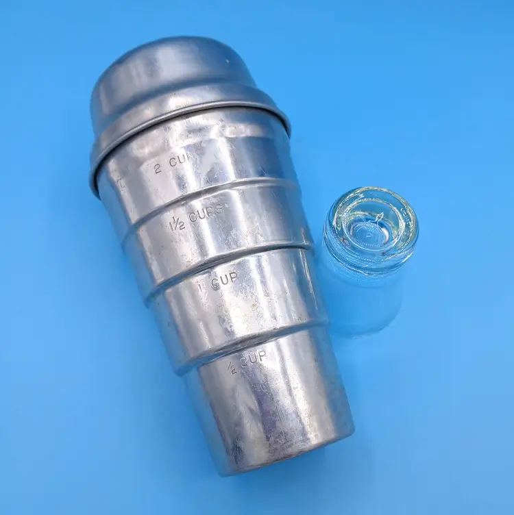 Vintage Aluminum Cocktail Shaker Plus Shot Glass
