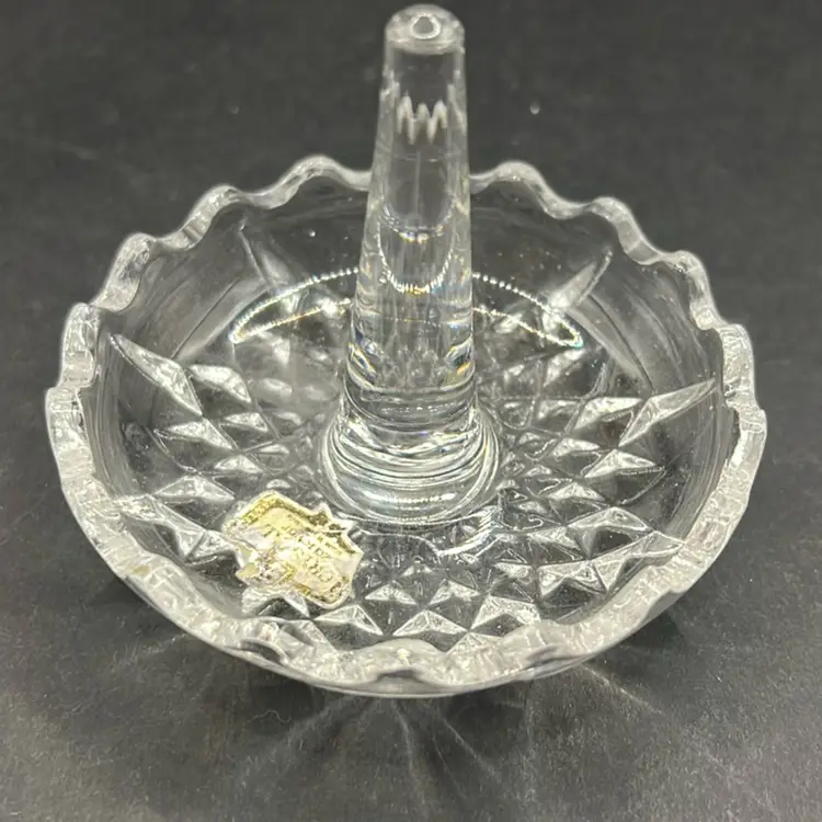 Vintage Crystal Ring Dish With Faceted Bottom No Chips Or Cracks Valentines Day Love Ring