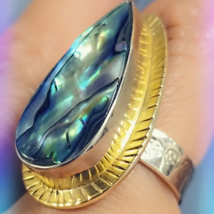 Custom Made Abalone Solid Sterling Gemstone Ring