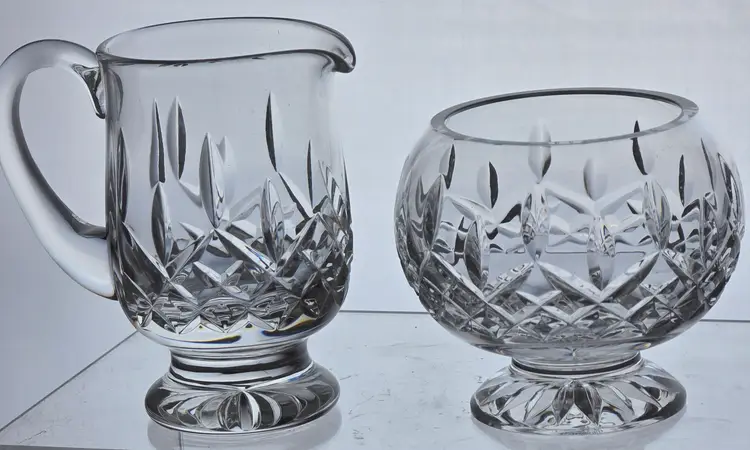 Signed Waterford CRYSTAL footed sugar and creamer Lismore