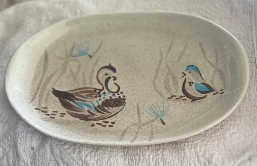 Vintage Mid Century Red Wing Pottery Bob White Quail Tray Dish Platter