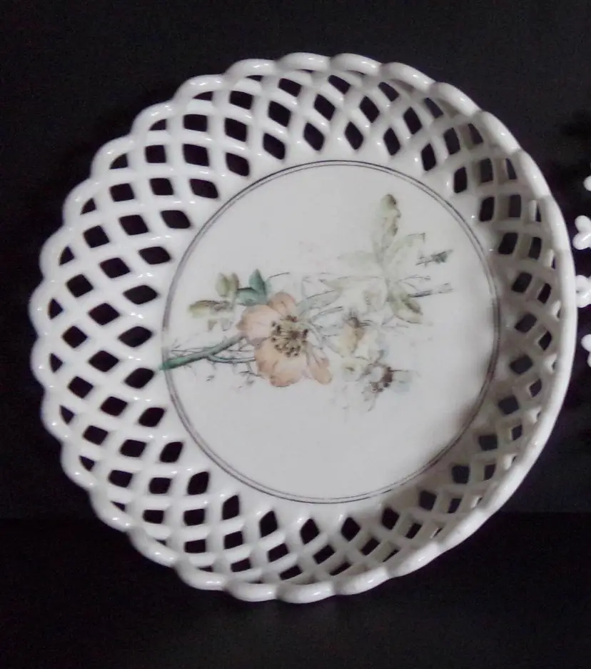 Antique EAPG Challinor Taylor, Milk Glass Open Work Footed Bowl, Compote or Low Bowl