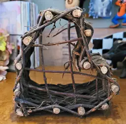 Vintage Wicker Heart Shaped Twig Branch Basket