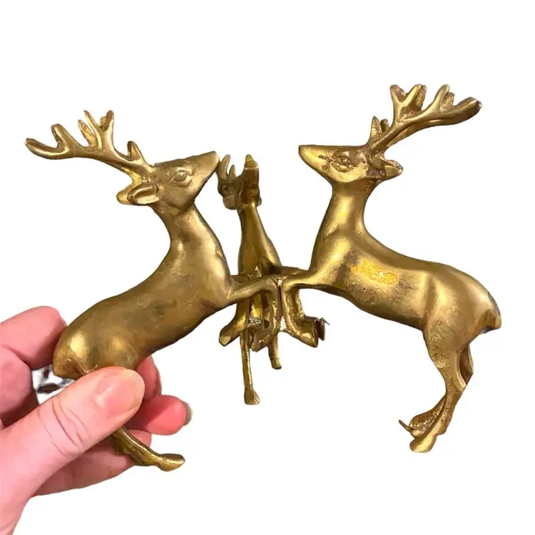 3 Gold Toned Candle Holder Deer 