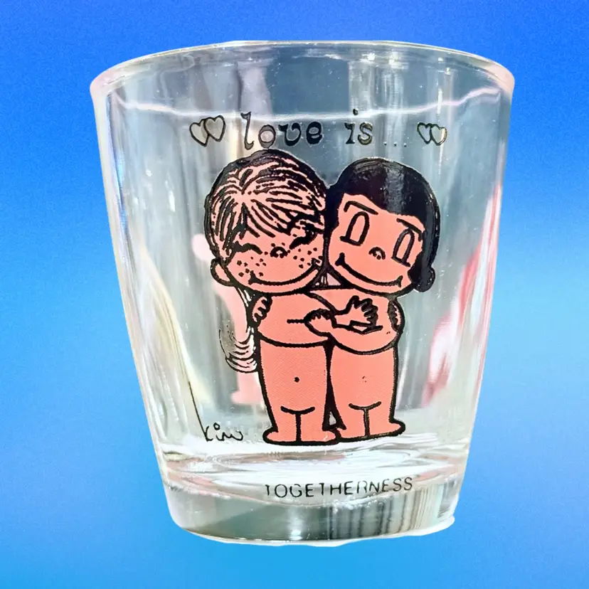 Vintage Love is... Togetherness Kim Casali Cartoon Los Angeles Times 6oz Retro Glass (1970s)