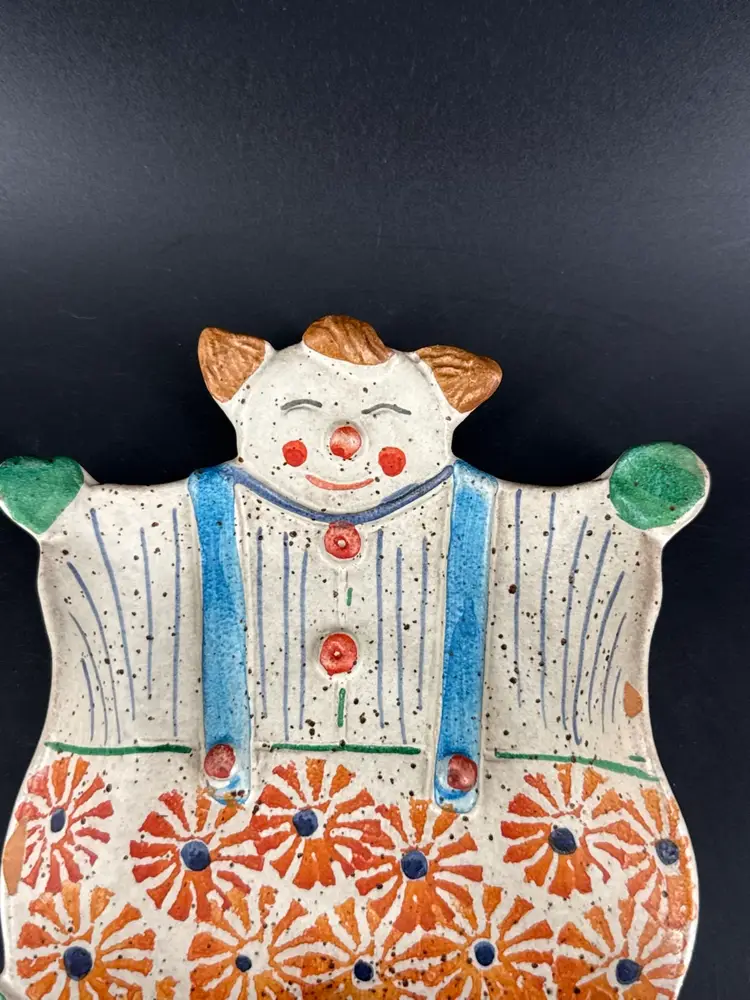 Italian Terracotta 6"x5.5" Figural Clown Dish Hand Painted Made In Italy