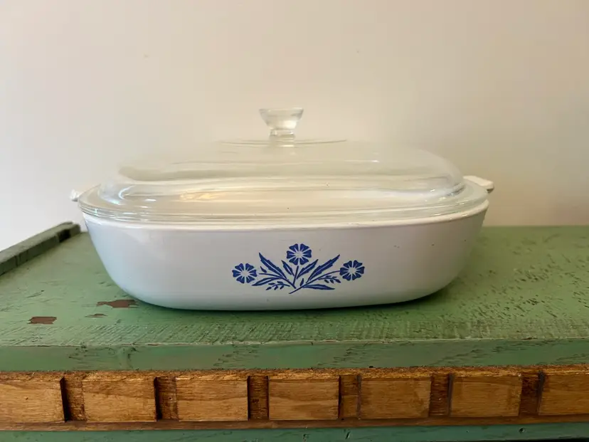 Vintage Blue Cornflower Corning Ware Casserole Dish with Pyrex Lid: 9.5" P-10-B