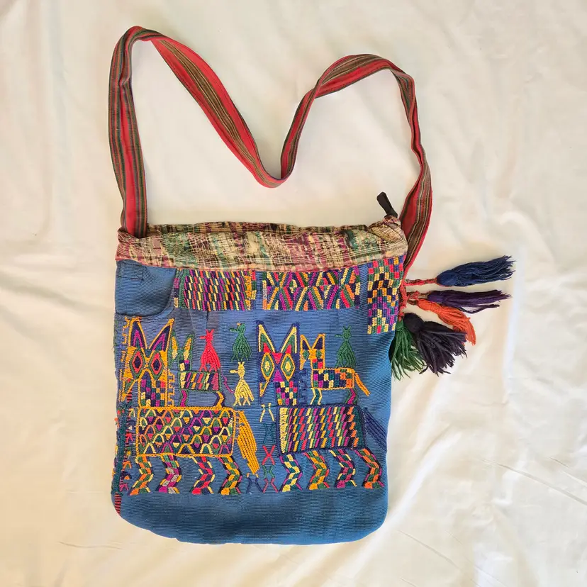 Guatemala Embroidered Tote Bag Unbranded Repurposed Materials 36" × 14½" Heavy Duty Fabric