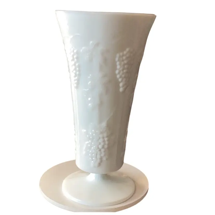 Milk, glass grape vase, 10 inches tall