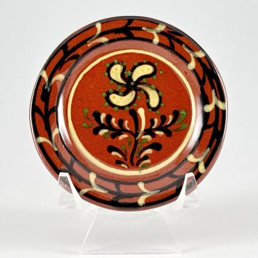 Rowe Pottery Glazed Miniature Redware Plate Bob Timberlake Old Salem Collection