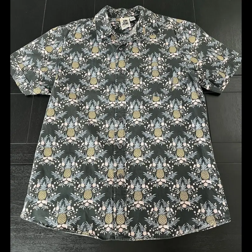 Vintage Kennington Pineapple Express Shirt Mens Size Large 70s Black 100% cotton