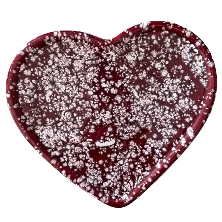 Decorative Red & White Speckled Ceramic Heart Plate