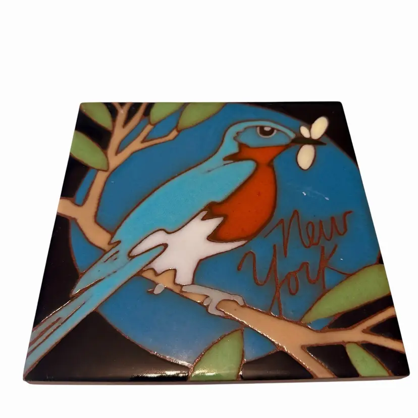 MASTERWORKS Coaster Trivet Blue Bird Pottery  Ceramic TileEUC!