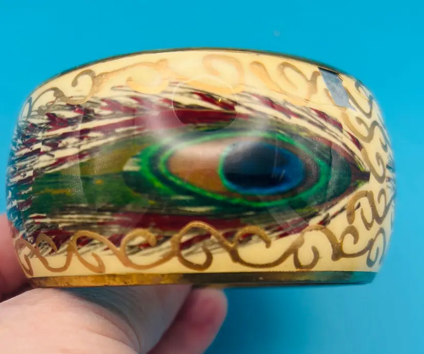 Peacock Feather Resin & Metal Bangle