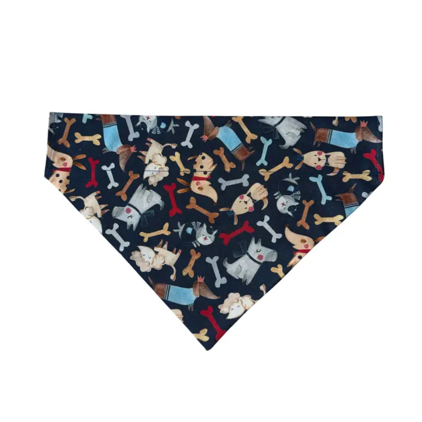 Dog Bandana Size X-Large Blue Dog Bones Print Dog Handmade Size 11.5” Wide