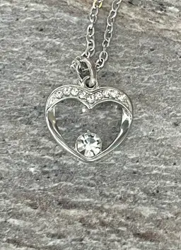 Silver Crystal Open Heart Pendant Necklace 18 to 21 inch