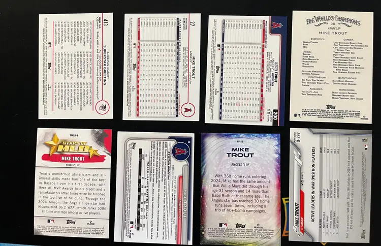 Mike Trout Lot of 8 Base and Insert Cards