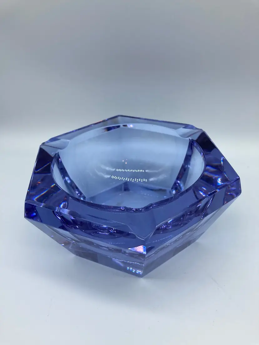 Vintage Neodymium Hexagonal Glass Ashtray - Signed Val St. Lambert