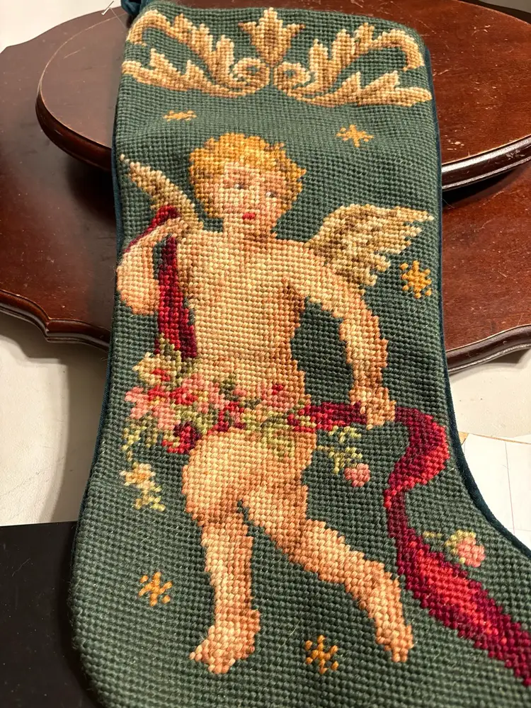 Imperial Elegance Needlepoint Christmas Cherub Stocking