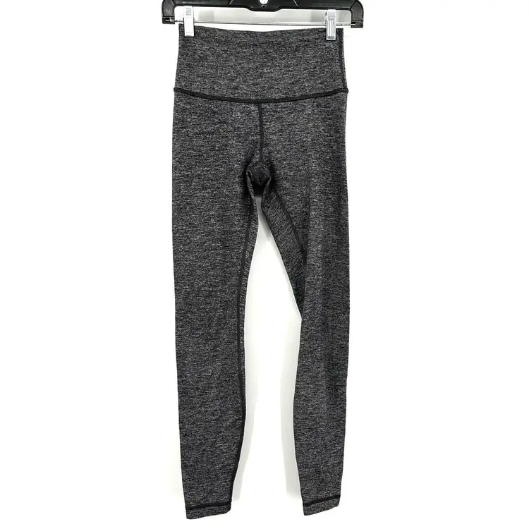 Lululemon Size 4 Leggings Gray Heatherd Pull On Stretch Activewear Athleisure