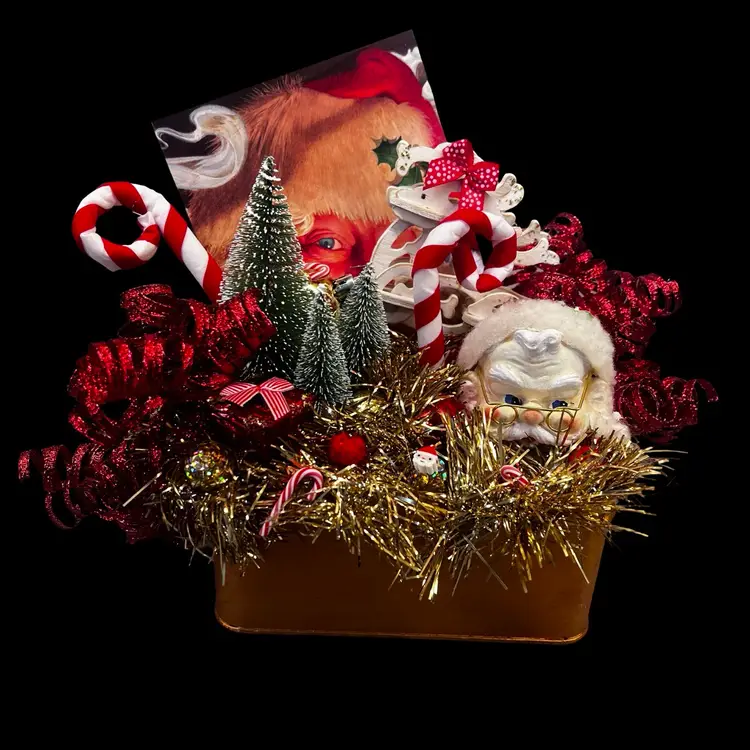 Handmade By Me Drnksuzy Original Kitschy Santa Claus Candy Cane Christmas Holiday Assemblage Decor