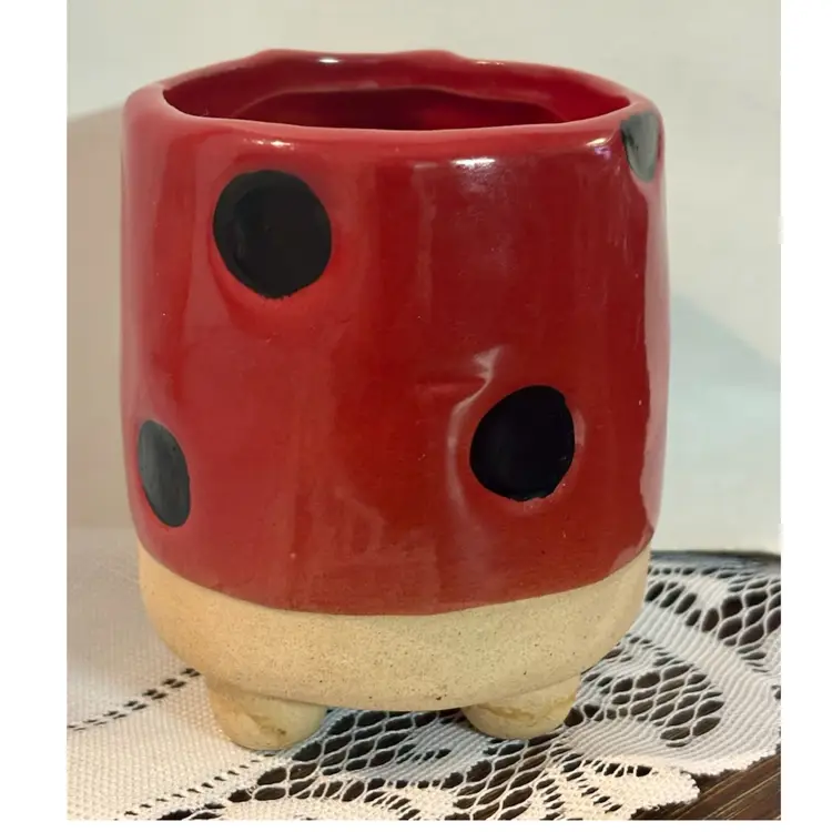 Ladybug Mini Ceramic Semi Glazed Planter Pot 3”