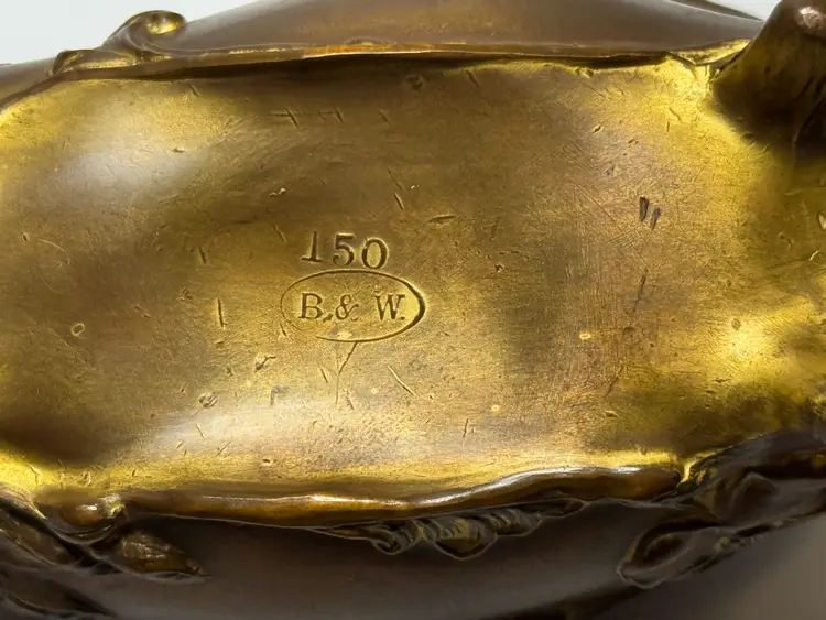 Brainard & Wilson B&W Antique Footed Brass Hinged Trinket Box Casket Art Nouveau