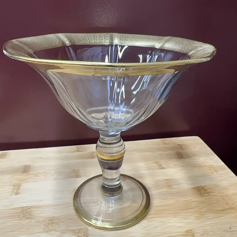 B - MCM Manganese Gold Trimmed Pedestal Compote