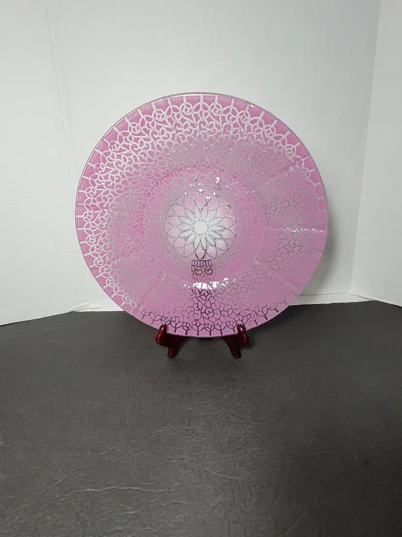 Beautiful Sydenstricker Fused Glass Large Dish Signed by Dinnerman 12" Vintage