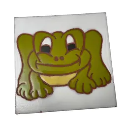 Vintage Retro Terracotta Pottery Tile Green Frog Kitchen Trivet or Decor 6x6