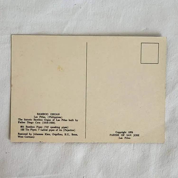 Vintage Postcard of Bamboo Organ Las Pinas, Philippines