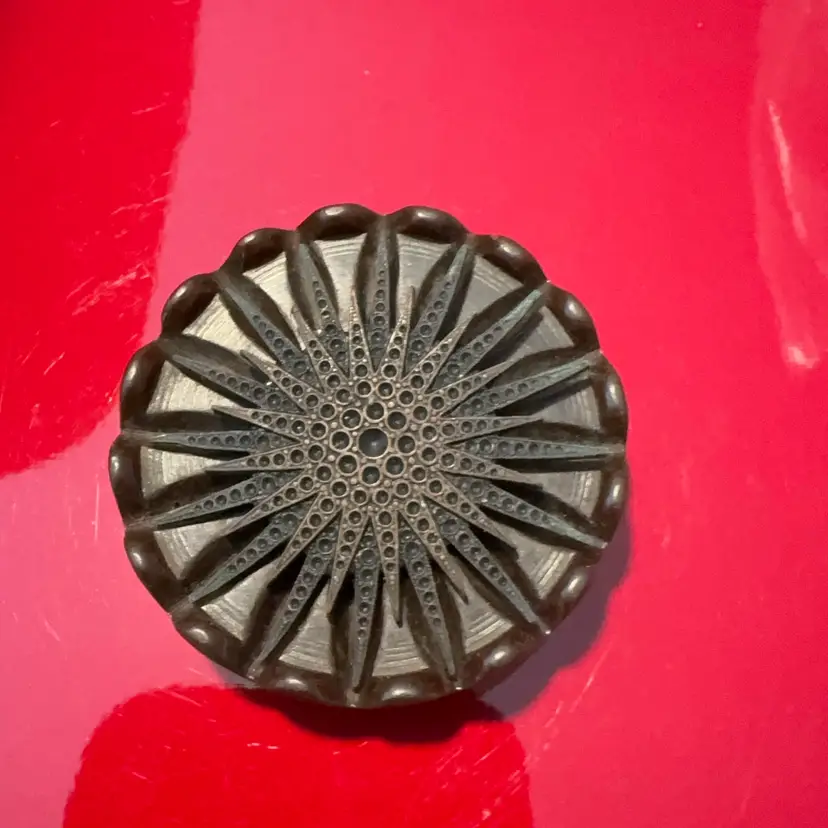 Vintage 2pc Constructed Bakelite Scalloped With Filigree Starburst Large Button