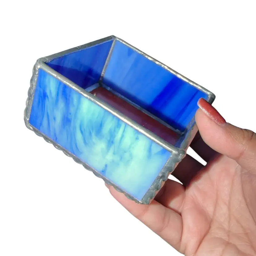 Slag Stained Glass Deep Trinket Dish Signed