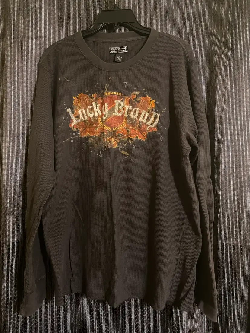 Lucky Brand Men's Size XL Brown Waffle Knit Long Sleeve Shirt - Y2K Era