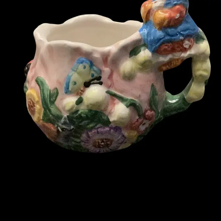 1999 Mini Pink Tea Cup Porcelain With Flowers, Ladybug, And Leaves On Cup With Bunny On Handle, China