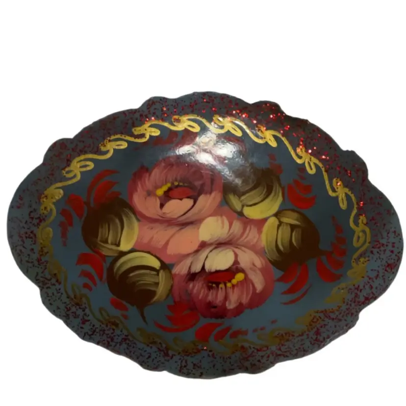 🎉Russian Oval Scalloped Hand-painted Floral Brooch
