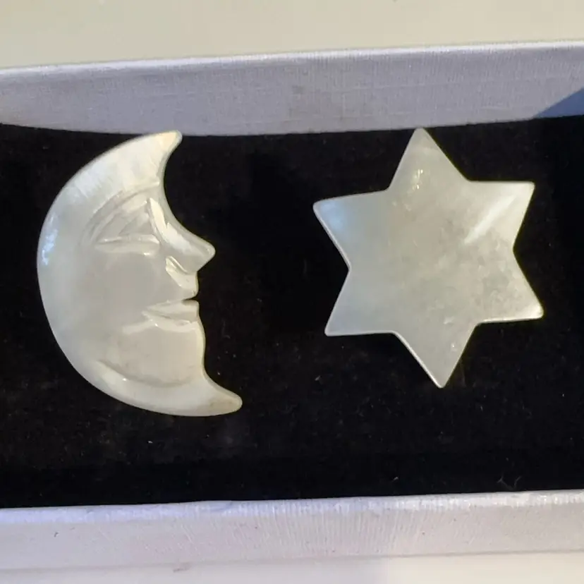 Vintage Mother-Of-Pearl Moon And Star Clip On Earrings