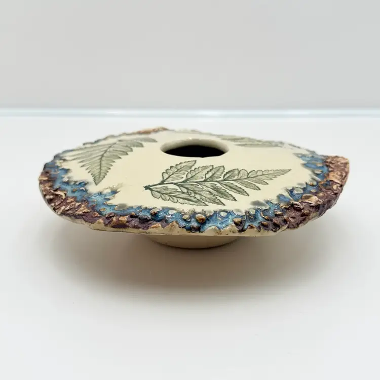 Studio Pottery Signed Ya Tulip Ikabana With Flower Frog