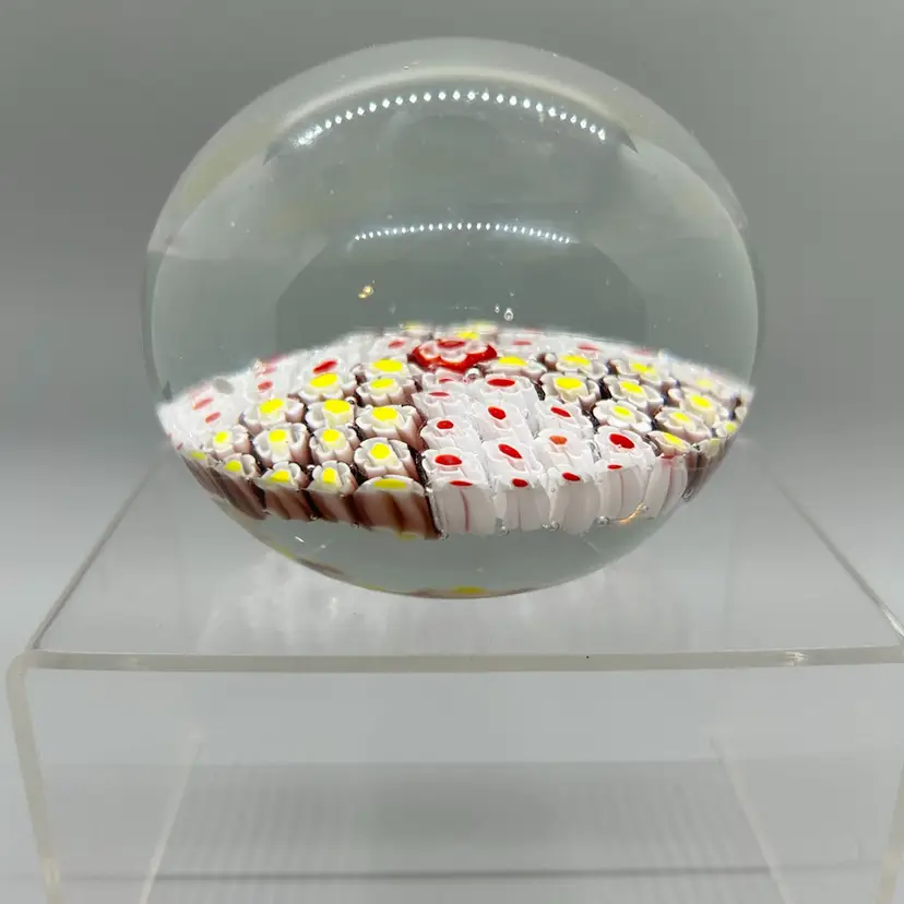 24064 Paperweight - Millefiori Purple/yellow/white/red 3” See Desc