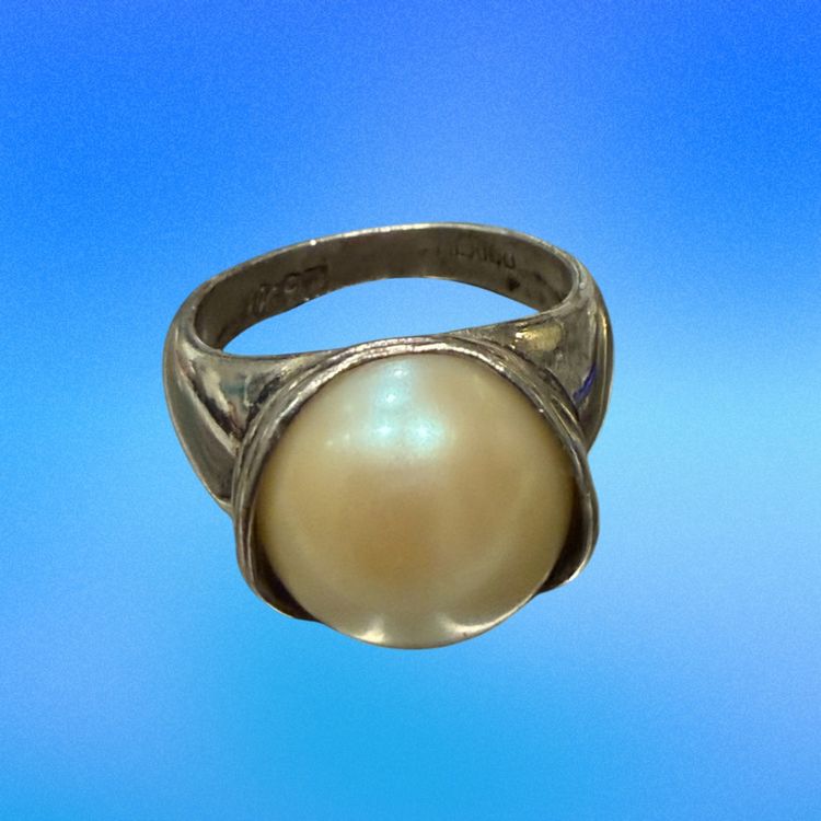 Vintage MCM Mexico Sterling Silver Genuine Pearl Ring Size 5.5, 5.8g
