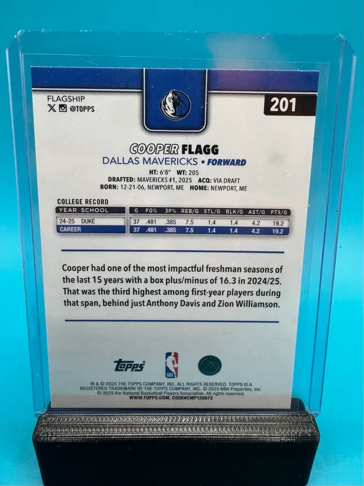 Cooper Flagg Topps RC Dallas Mavericks