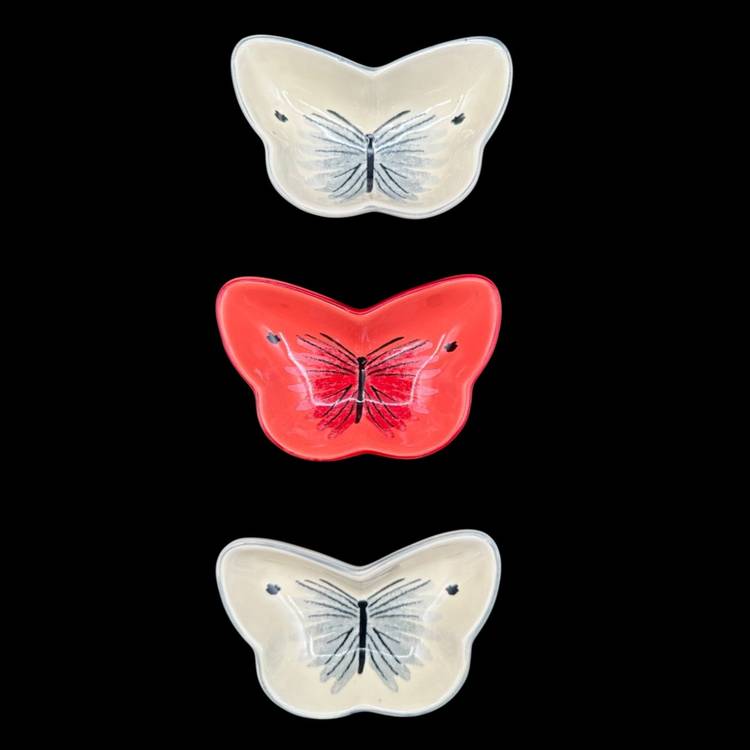 Meadow Butterfly Ceramic 3pc Set Of Pinch Bowls, Now Designs 3.5”W 1.5”T