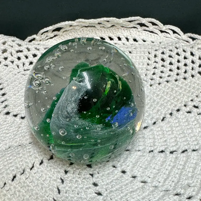 Dynasty Galleries 2” Glass Green And Blue Swirl Paperweight
