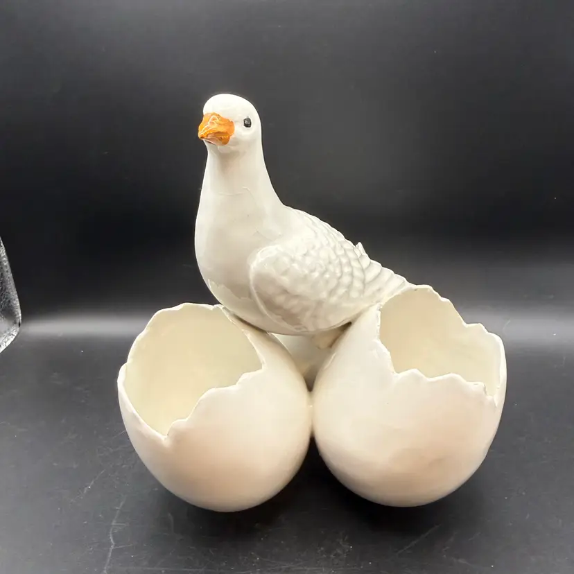 House Of Goebel White Porcelain dove Figurine on Three Cracked Eggshell Containers