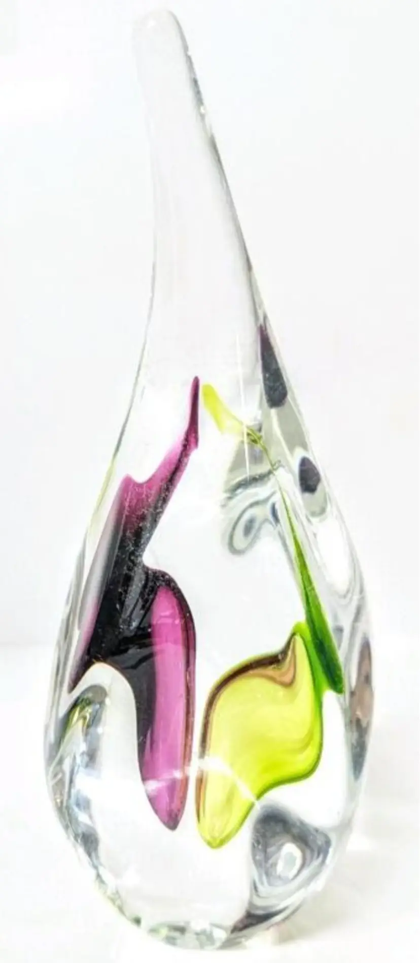 Gorgeous Vibrant Signed Jan Benda Art Glass Paperweight  8 Inches Tall  No Chips or Cracks