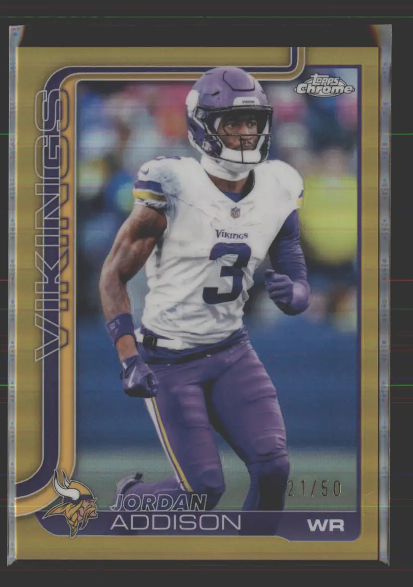 Jordan Addison #/50 2025 Topps Chrome Gold Refractor #202 - (142) - Minnesota Vikings