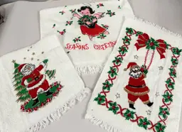Lot Of 3 Christmas Hand Towels Fringe Santa & Angel