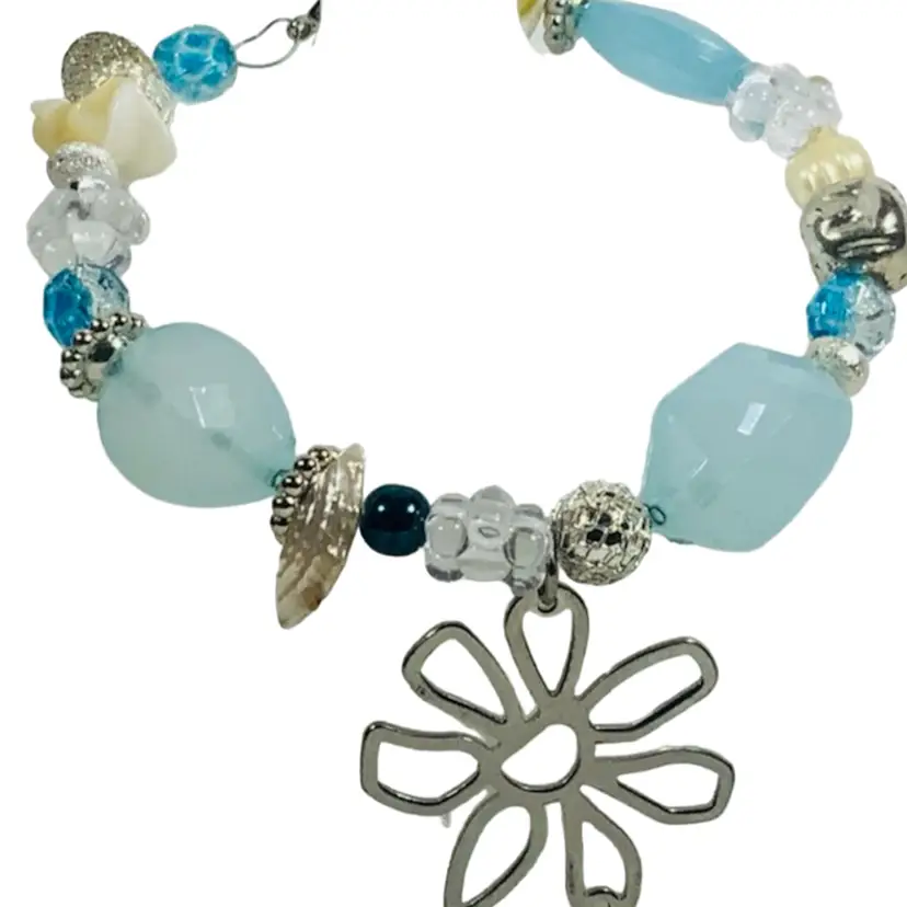 Big Girl Art Bling©️ Handmade Beaded Bracelet With Some New And Vintage Glass Beads Cool Blue Color Palette