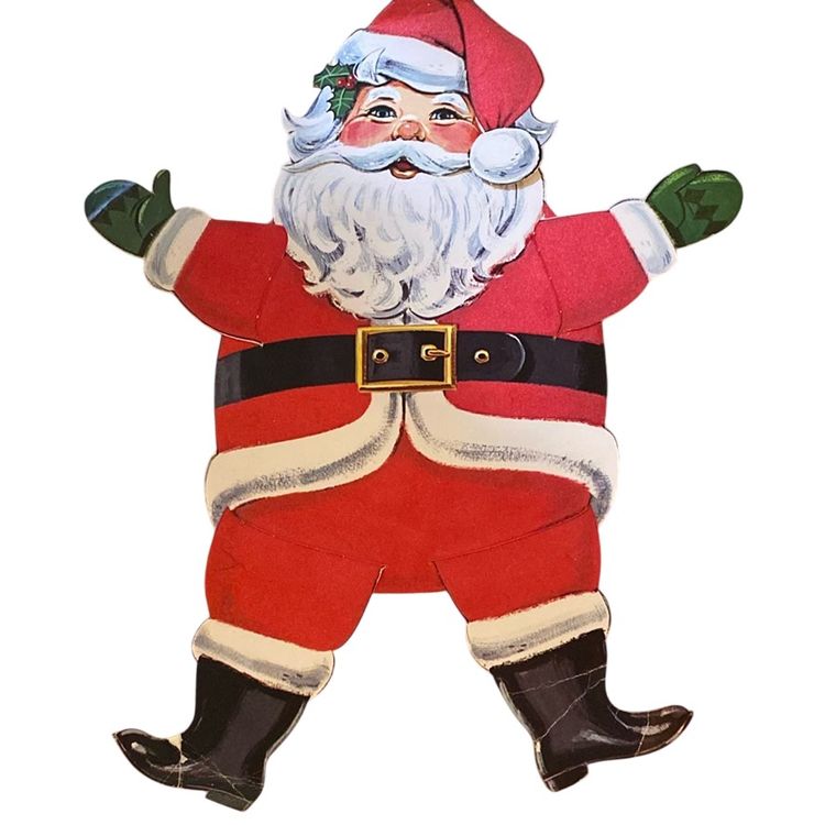 Vintage Cardboard Flocked Santa Hanging Decoration